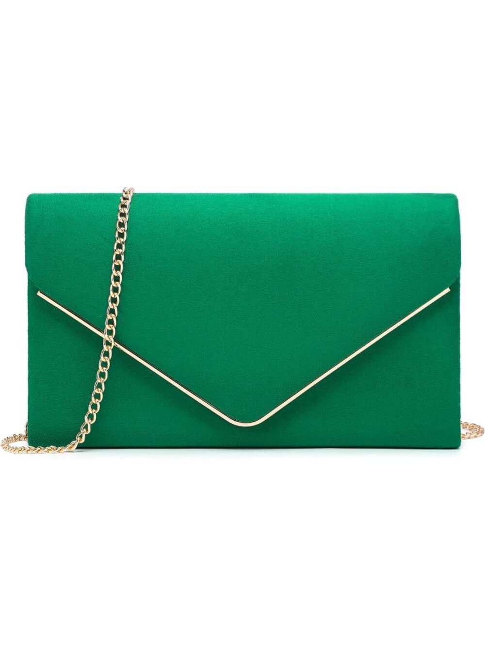 Women's Green Prom Gold Chain Faux Suede Clutch Purse Evening Bridal Wedding